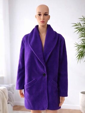 Vintage Lerner Purple Polartec Fleece Coat Shawl Collar Size M